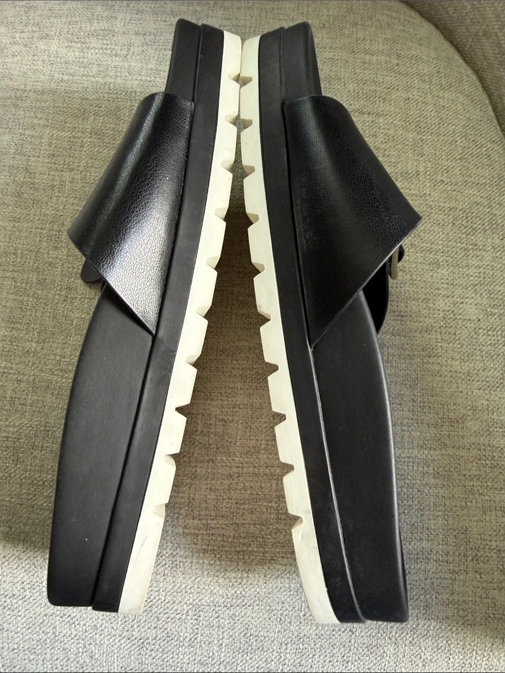 J/SLIDES Women’s Black Leather Slide Sandals with Silver Buckles